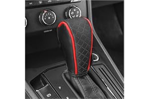 Leather Gear Shift Cover Diamond Embroidery Design,Durable Shift Knob Cover for Shift Lever Protection,Universal Car Gear Shift Cover Car Decorative Accessory Suitable for Cars,Trucks,SUVs (Black/Red)