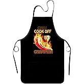 Xmeden Funny Chili Cook Off Apron, Cooking Chef Apron with BBQ, Kitchen Work Aprons with Pockets Birthday Dad Creative Gifts