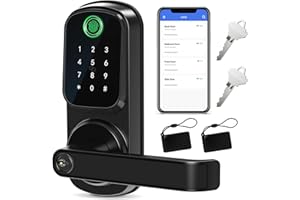IRONZON Keyless Entry Door Lock with Handle - Smart Door Lock for Front Door 5-in-1 Keypad Door Lock with Handle with Fingerprint, Password, Key, APP Unlocking