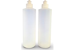 Earth's Essentials 2 Pack Refillable 16 Ounce HDPE Squeeze Bottles With Push/Pull Button Top Dispenser Caps-Great For Lotions, Shampoos, Conditioners and Massage Oils From (White Cap)