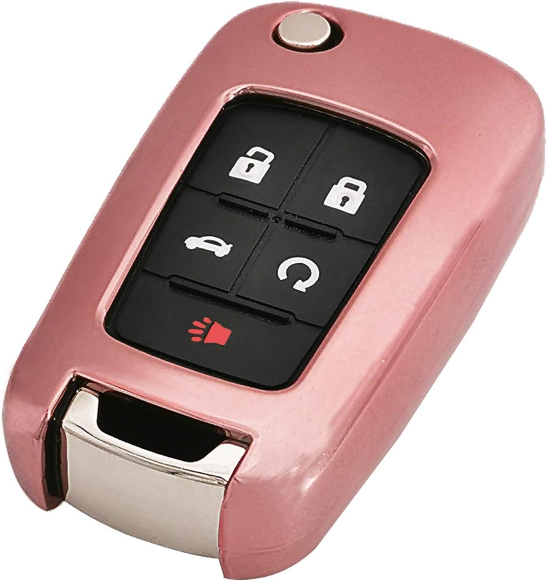 Pink TPU Flip Key Fob Cover Case Remote Holder Skin Protector for Chevy Chevrolet Equinox Camaro Cruze Malibu Sonic Volt Park Impala Buick Encore Allure Regal