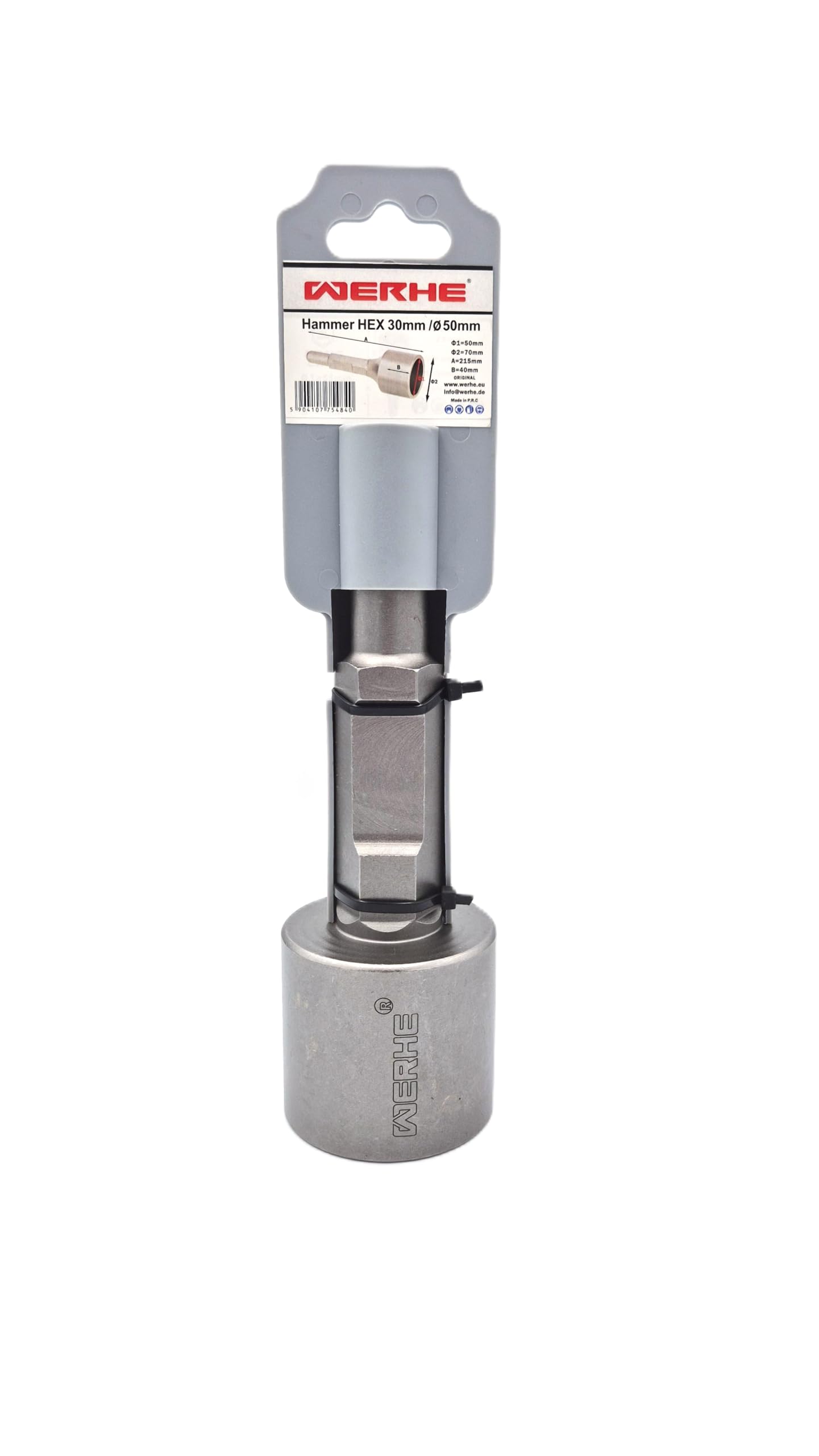 WERHE Post Driver HEX30 50mm – Robust Stainless Steel for Fast Driving of Posts – Compatible with Demolition Hammers – Ideal for Construction and Garden