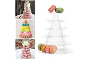 6 Tier Macaron Tower Display Stand, Clear Round Macaron Tower Tray Macaron Display Shelf Rack and Plastic Cake Dessert Stand 