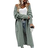 Onedreamer Womens Long Cardigan Cable Knit Open Front Long Sleeve Sweater Coats with Pockets