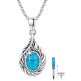 CUOKA MIRACLE Urn Necklace for Ashes， 925 Sterling Silver Turquoise Feather Drop Urn Pendant Cremation Memory Jewellery Ashes Memorial Keepsake with Funnel Kit