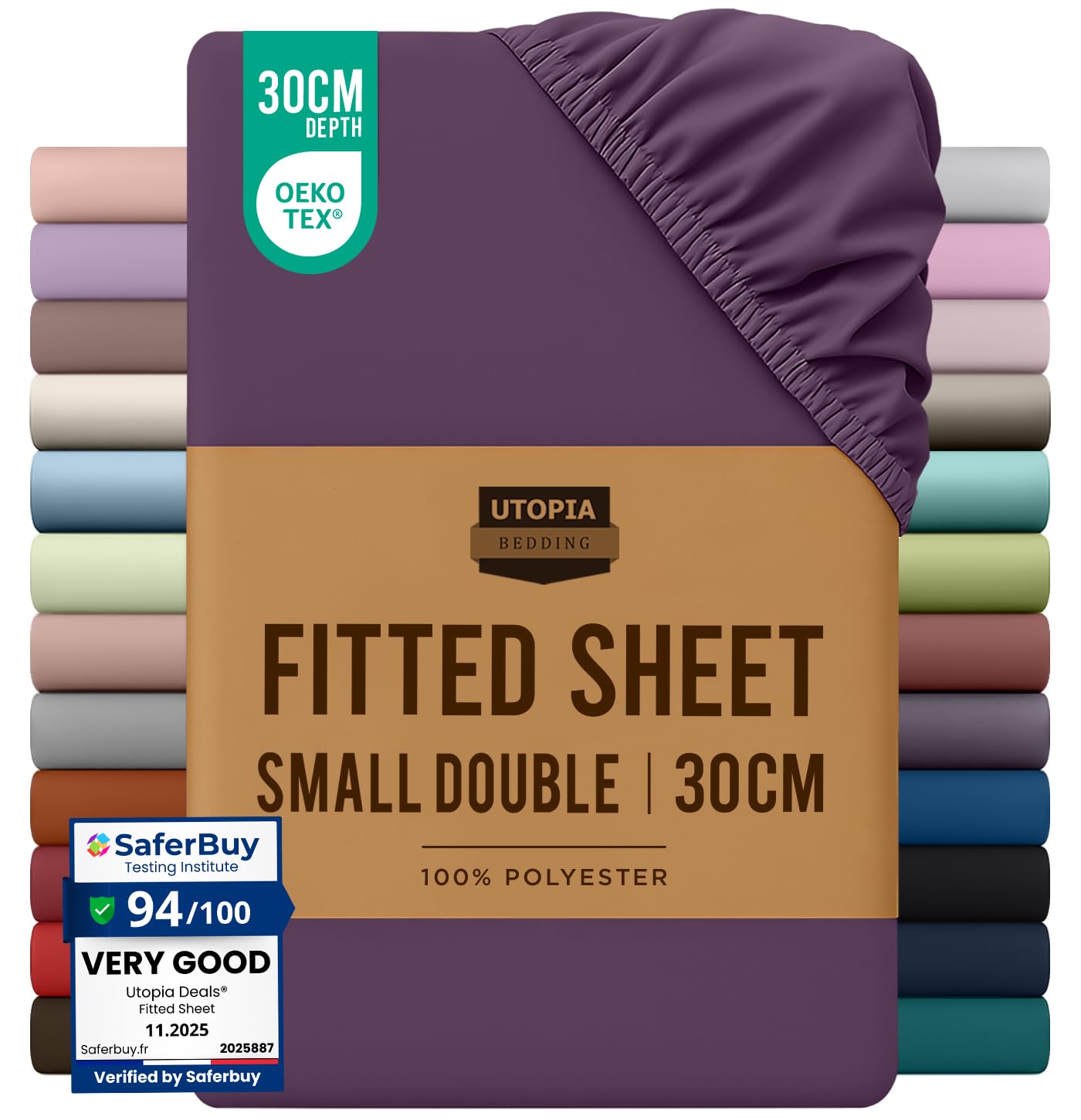 Utopia Bedding Fitted Sheet Small Double / 4ft, Purple - Deep Pocket 12 inch (30 cm) - Easy Care - OEKO-TEX Certified - Soft Brushed Microfibre Fabric - Shrinkage and Fade Resistant - Bottom Sheet