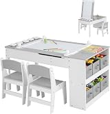 Maxmass 2-in-1 Kids Art Table Set with Storage & Paper Roll, Gray view 9
