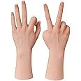 KUMIHO Realistic Silicone Female Hand Model Fake Hand for Jewelry Display Tattoo Training Practice Art Sketch with Nails, 1 Pair -with Skeleton, Brown