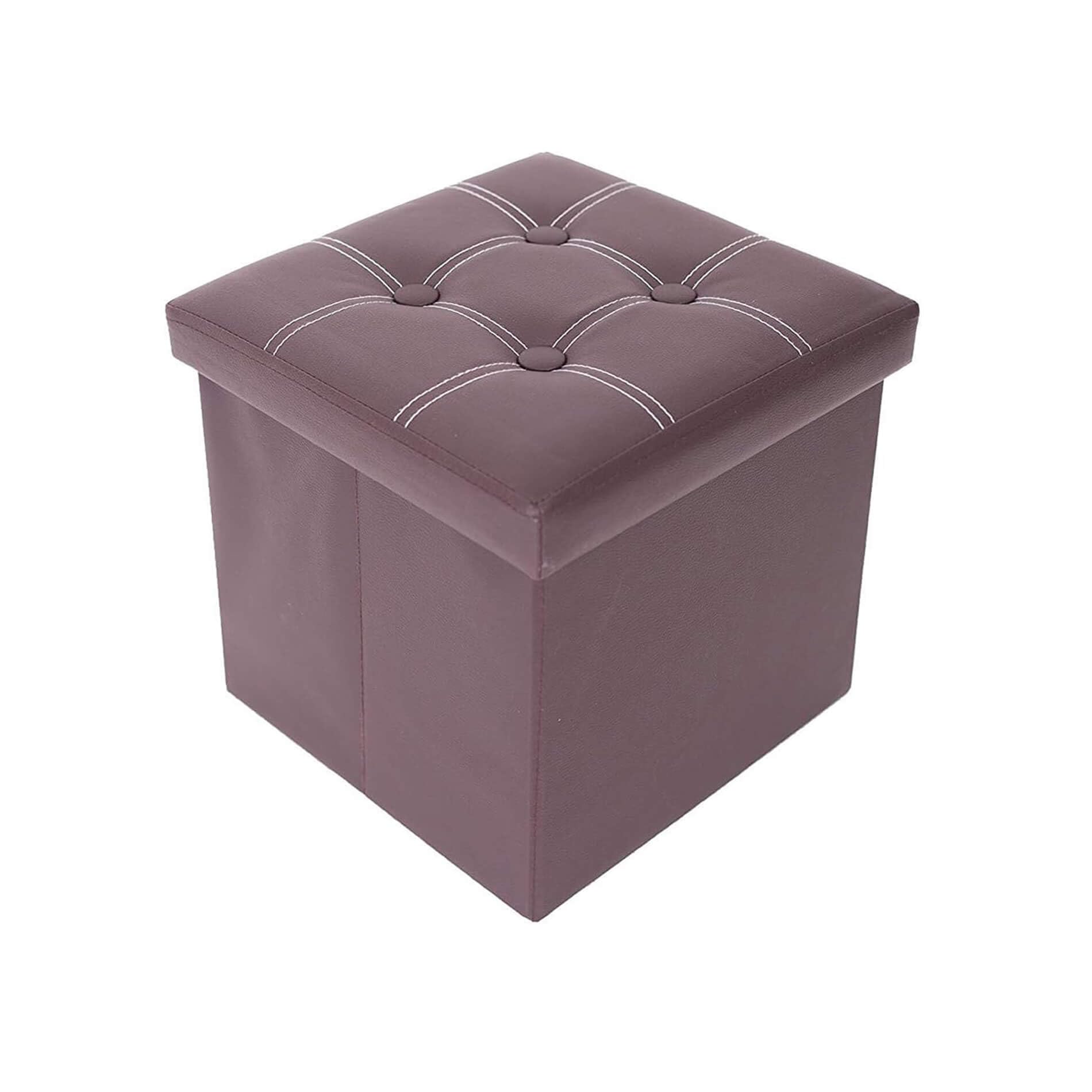 Rebecca Mobili Storage Seat Box Folding Pouff Faux Leather Lined Brown- 30 x 30 x 30 cm (H x W x D) - Art. RE4901