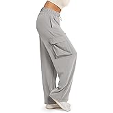 ODODOS Women's Modal Soft Wide Leg Cargo Pants with Pockets Adjustable Shockcord High Waist Loose Jogger Pants