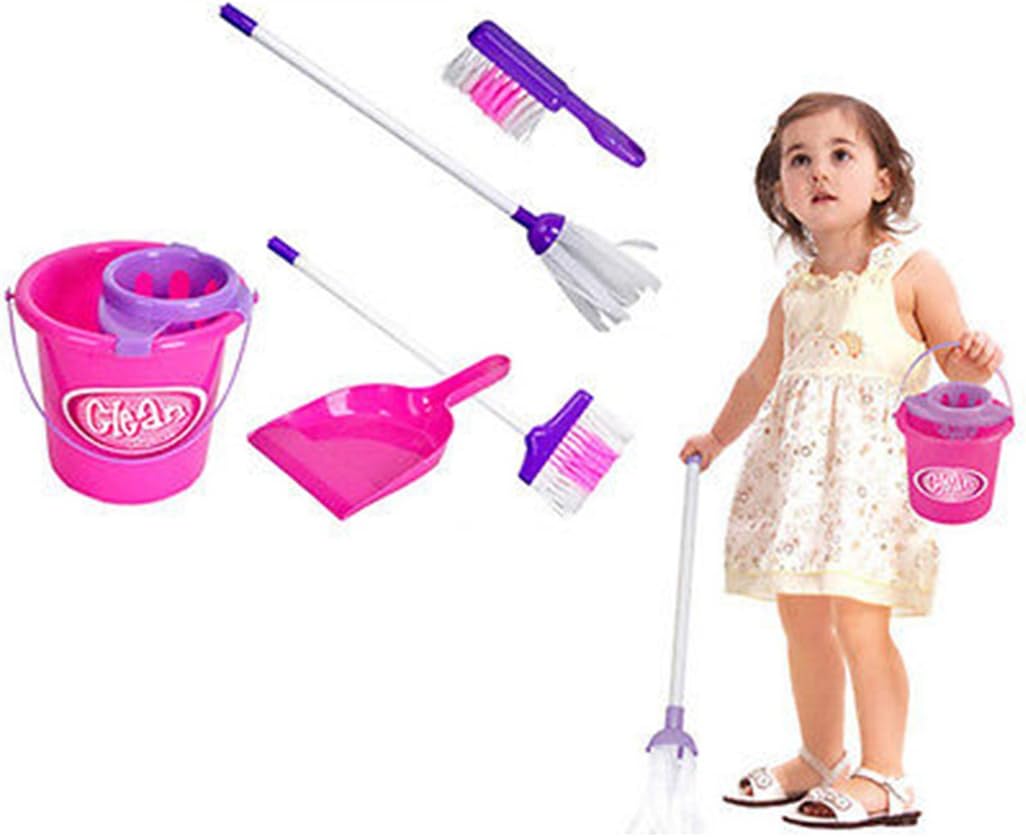 Friended 5Pcs Kids Play House Cleaning Mop Broom Bucket Brush Dustpan Set Pretend Toy