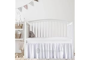 COTTINGTON LANE White Crib Skirt Dust Ruffle, 100% Natural Cotton-Nursery Crib-Toddler Bedding Skirt for Baby Girls or Boys, 14" Drop