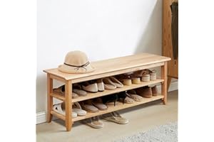 ZMYCZ Storage Bench, 3-Tier Shoe Bench, Rustic Solid Wooden Shoe Organizer, Entryway Bench, Foyer Bench, Shoe Rack Bench Holds Up to 550 lb for Hallway Living Room and Corridor (Natural, 47")