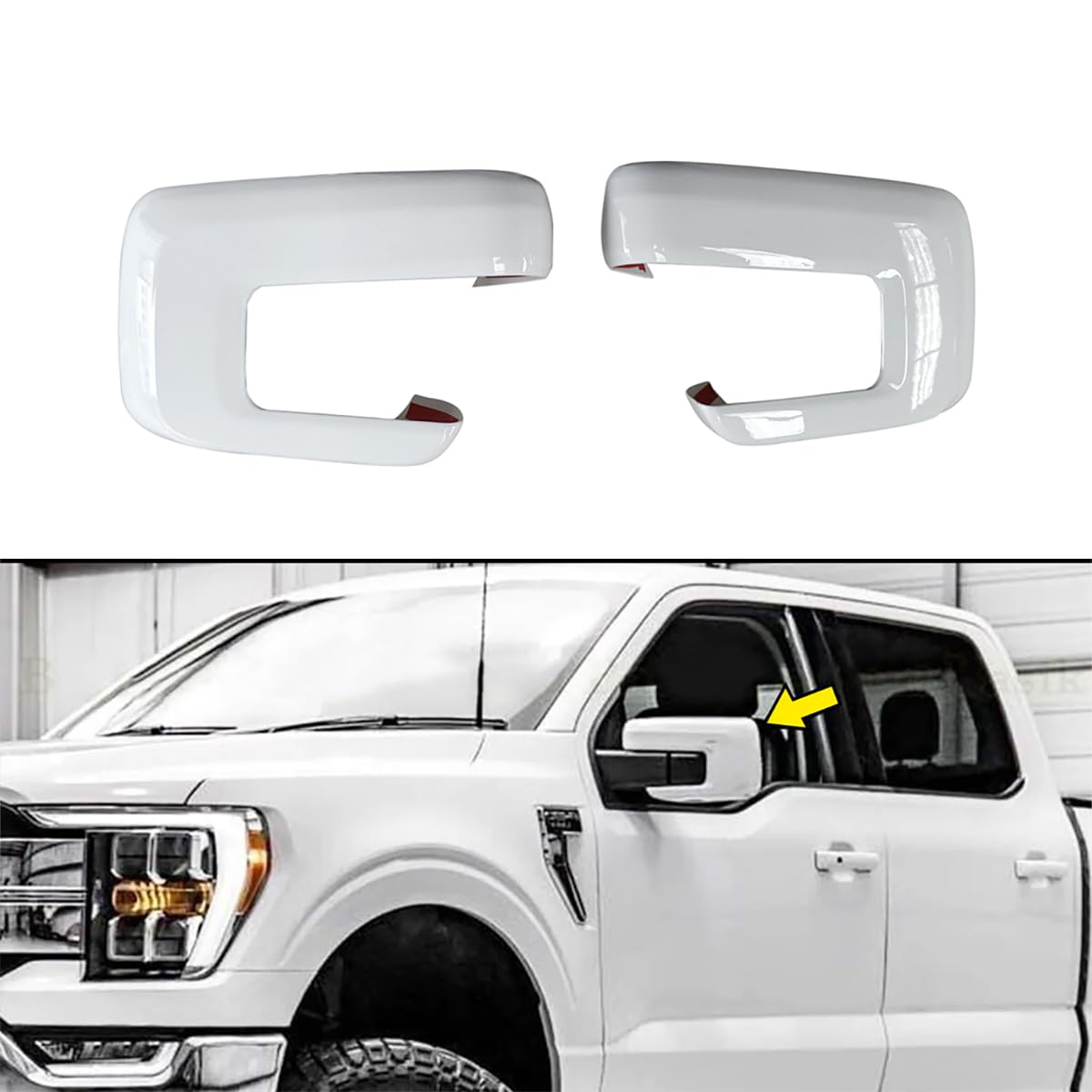 Photo 1 of YOUNGERCAR Mirror Cover Fit for 2021 2022 2023 2024 2025 Ford F150 F-150 Mirror Covers Without Turn Signal Hole Oxford White
