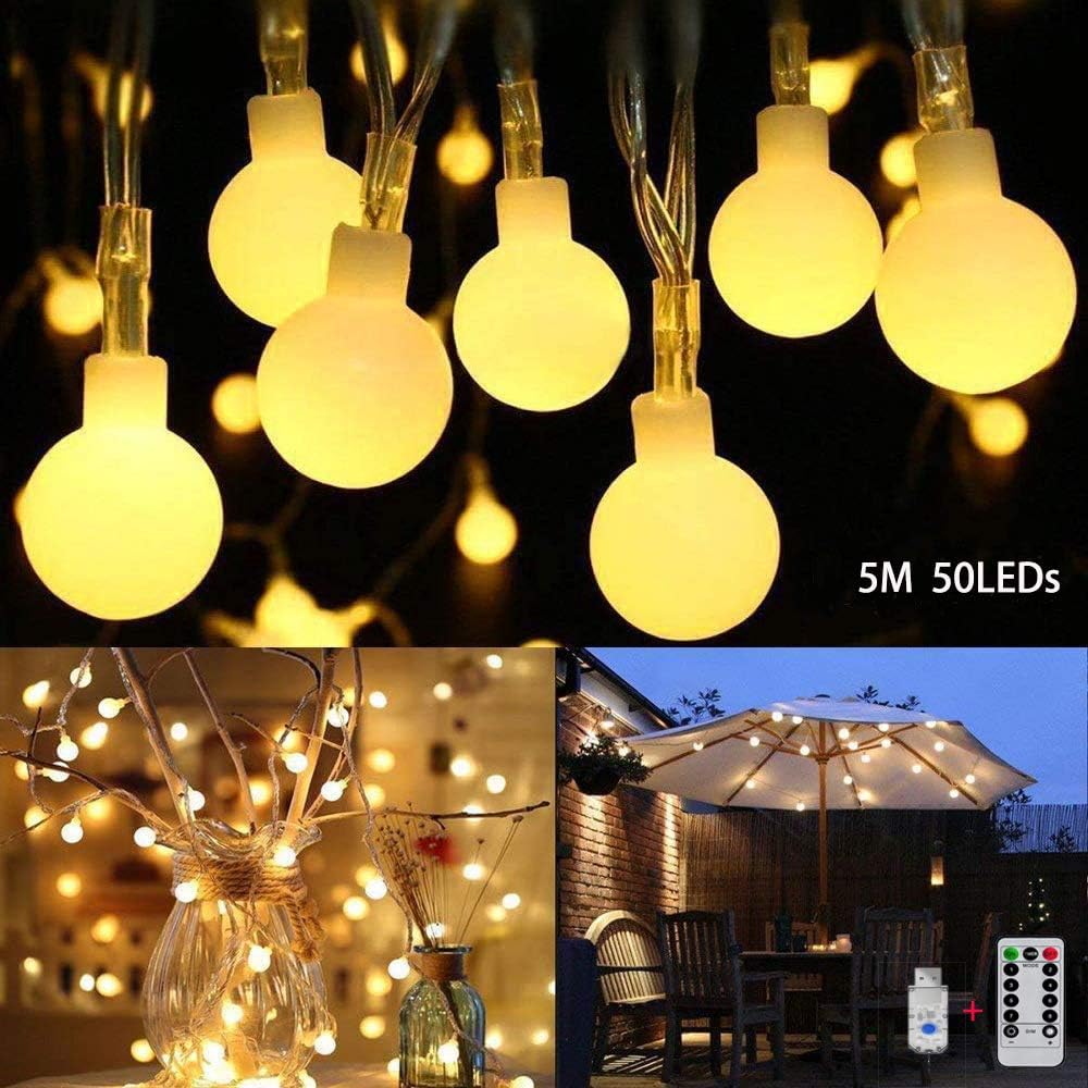 CMCQ Globe String Lights,50 LED Globe Fairy Lights USB Plug in Bedroom