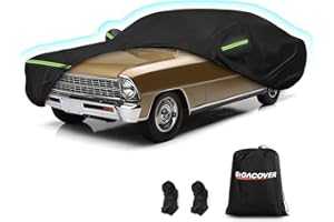 BIGACOVER Waterproof Car Covers for Chevrolet II Nova/Nova SS 350/350 SC Sedan/Coupe 1962-1974,420D Oxford Cloth Sun Heat Protection Outdoor Full Covers with Driver Side Zipper Windproof Heavy Duty All Weather