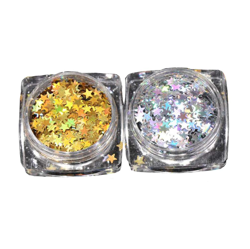 2 Boxes 3D Gold Silver Star Pattern Sequins Nail Art Decals Manicure DIY Decoration Tools