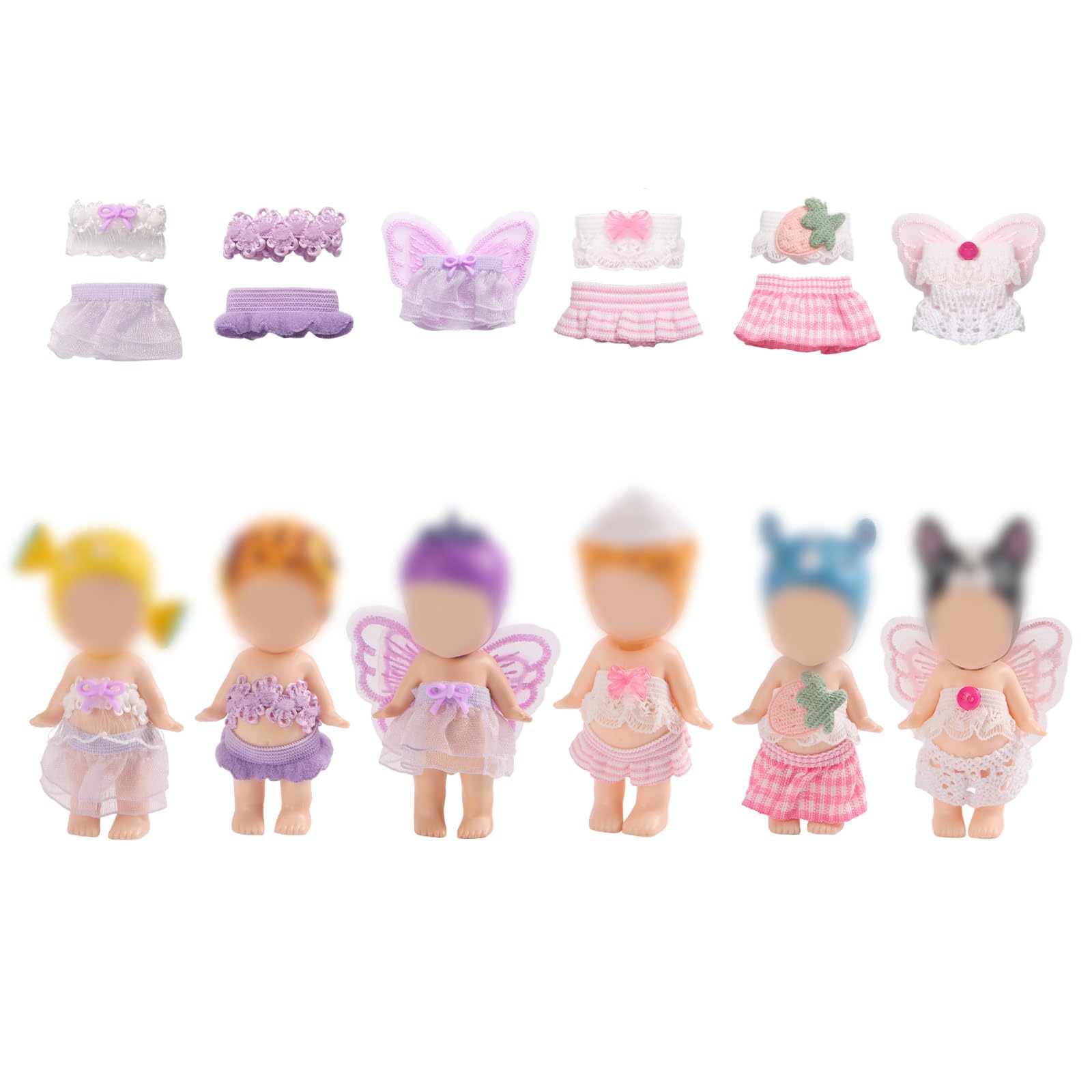 6 Sets Clothes for 3in/7.62cm Collectible Doll Accessories, Handcrafted Adorable Doll Outfit Clothing with Tops and Skirts for Adult Collectors and Toy Enthusiasts Display & Decoration (Pink, Purple)