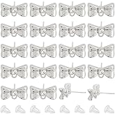 SUNNYCLUE 1 Box 20 Sets 925 Sterling Earring Studs with Loop Earring Posts Findings Silver Rhinestone Bowknot Ear Post Stud with Hole Bulk for Jewelry Making Accessories DIY Crafts Supply
