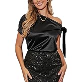 CUPSHE Womens Summer Tops Short Sleeve Asymmetrical Off Shoulder Tie Knot Blouse Shirt