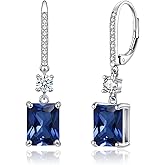 CiNily Rectangular-cut Drop Dangle Earrings for Women Hypoallergenic, Multi-color Cubic Zirconia Earrings Diamond Dangle Earrings Jewelry Gifts for Mothers Day 14K White Gold