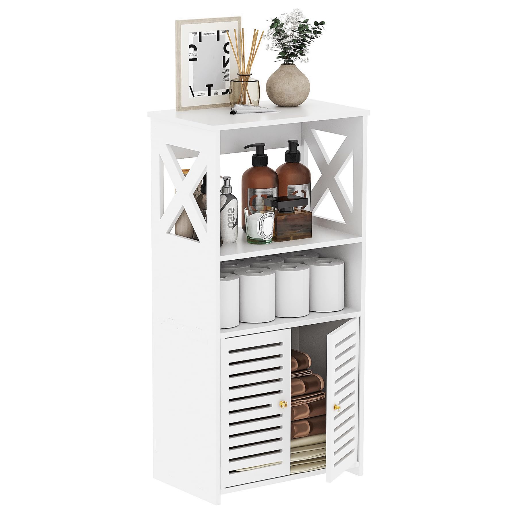 Photo 1 of BYFU Bathroom Storage Cabinet, 4-Tier Small Floor Cabinet Freestanding Organizer with Door and Shelf for Living Room Hallway Kitchen Small Space, White