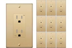 Micmi Gold Outlet 15A Decorator Receptacle, Tamper Resistant, Decorative Electrical Receptacle, 15 Amp 125 Volt, Grounding with Wall Plate UL Listed (Golden, 10pack)