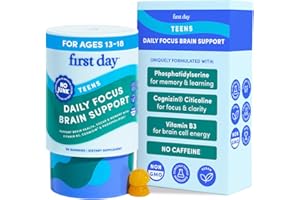 FIRST DAY Teen Brain & Focus Supplement Gummies Ages 13–18 | Study & Concentration Support with Cognizin® Citicoline & Phosphatidylserine | Vegan, Non-GMO, Caffeine-Free | 30-Day Supply