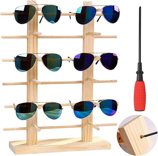 JUSTDOLIFE Glasses Display Stand, Sunglasses Show Rack Creative Wood