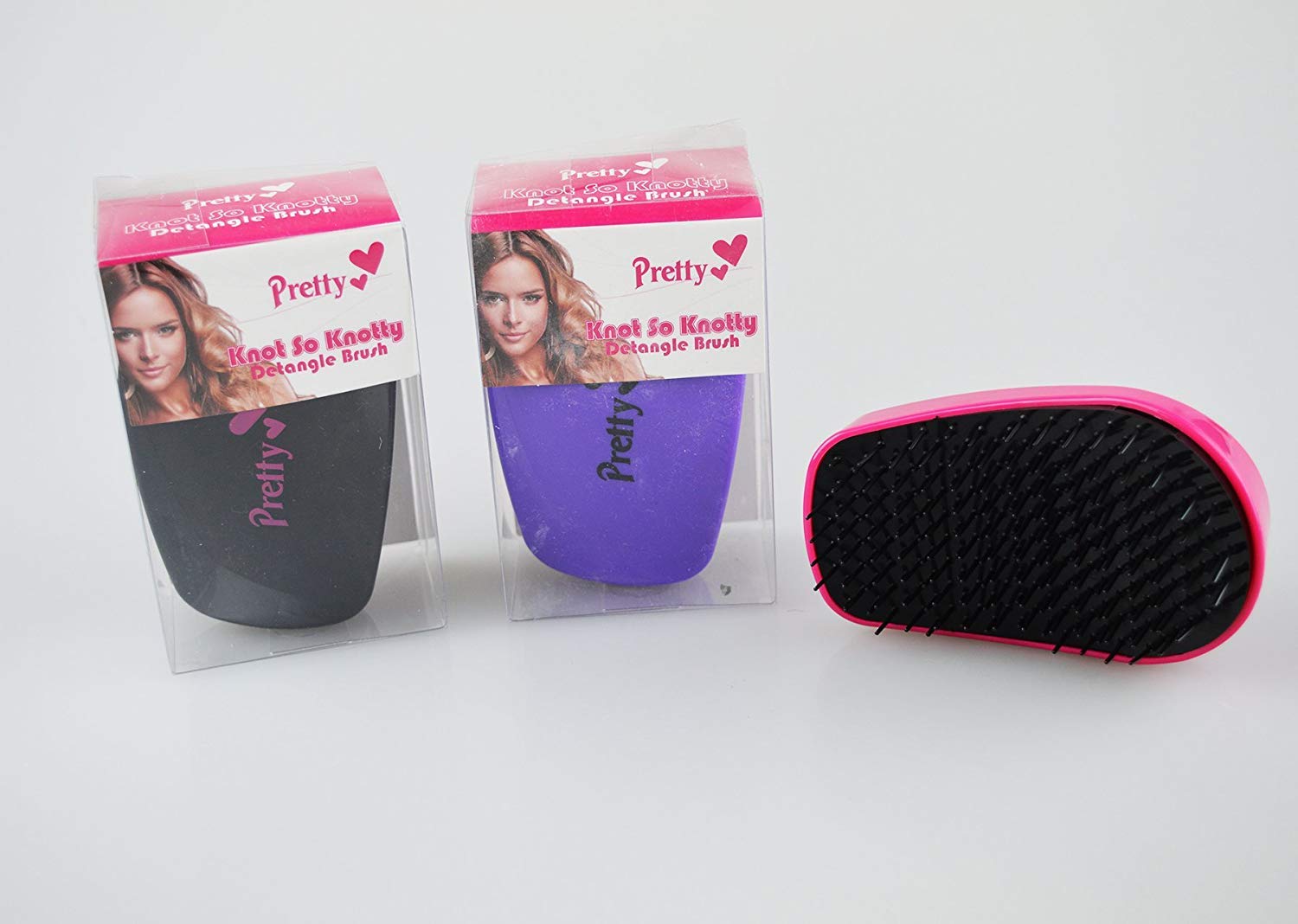 Knot so Knotty Detangle Brush by Pretty - Choose Pink, Black or Purple - Leaves your hair soft and tangle free! (Pink)