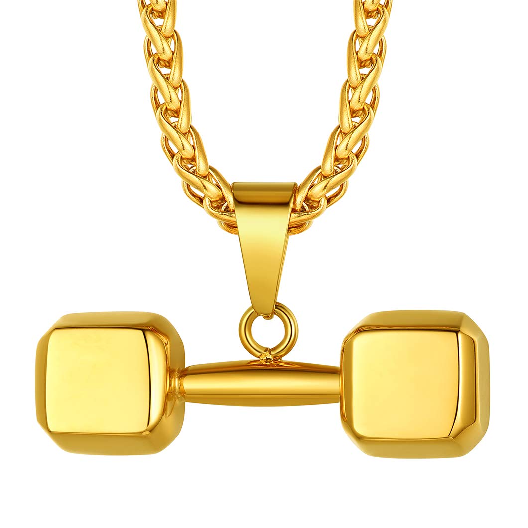 Richsteel Necklace For Men Sport Pendant Gold Chain Jewelry Dumbbell Neclace Mens Necklace — image 1