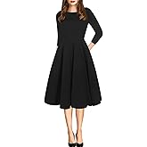 oxiuly Women's Vintage Patchwork Pockets Puffy Swing Casual Party Dress OX165