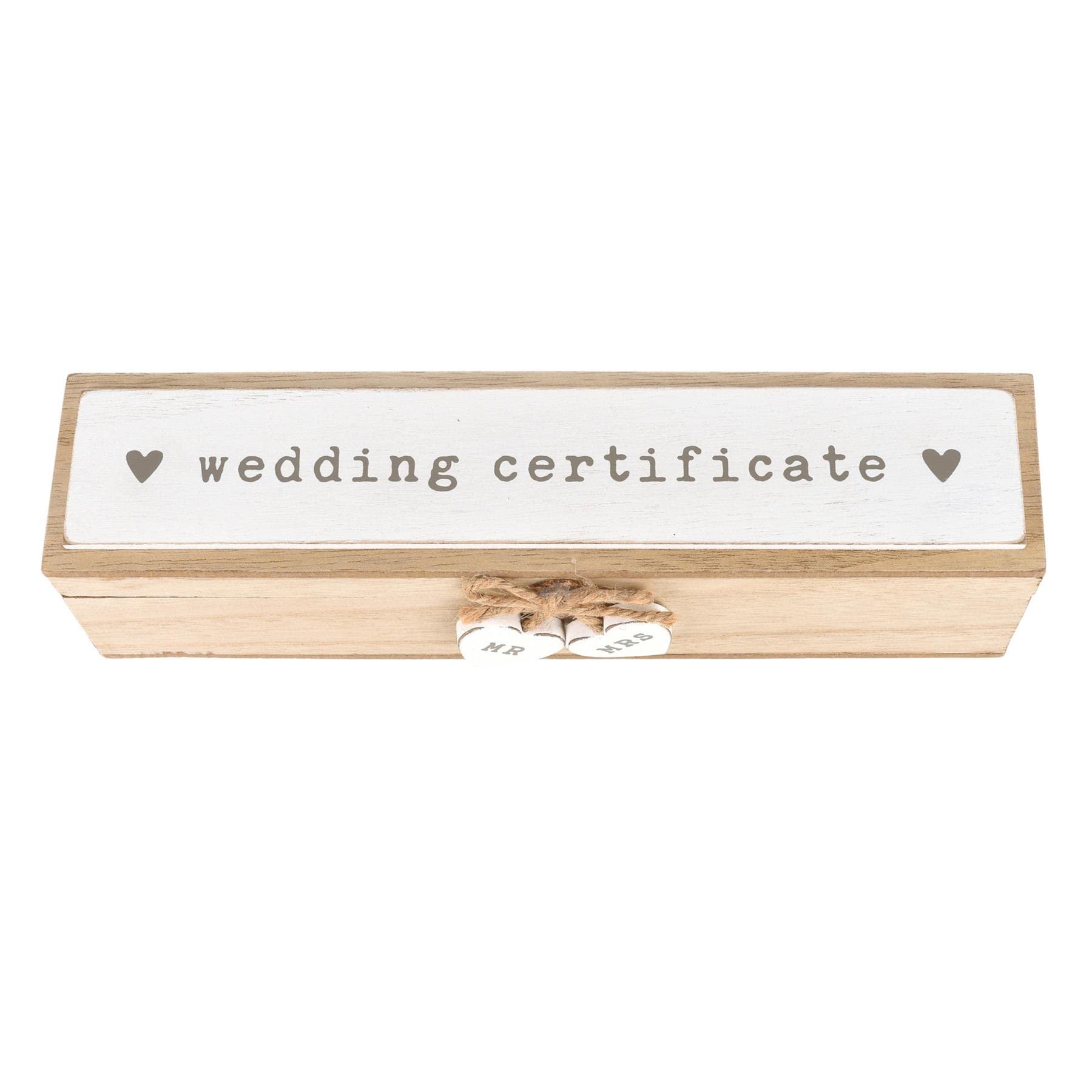 Widdle Gifts Wedding Certificate Holder Natural Wooden Box with Hearts Mr and Mrs 1000