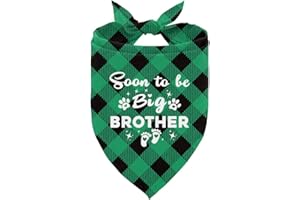 ZPPRJF Soon to Be Big Brother Dog Bandana, Dog Bandana, Green Buffalo Plaid Pet Scarf, Pet Dog Scarf Accessories, Pet Dog Pregnancy Announcement Triangle Scarf, Dog Bandana for Small Medium Large Dogs (C43)