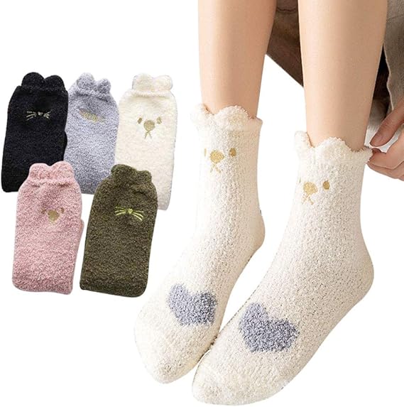 Amazon 靴下 レディース Emoily もこもこ靴下 モコモコ レディース ソックス 猫 ネコソックス 厚手 ルームソックス ソックス 靴下 秋冬 ウールソックス フリーサイズ 可愛い肉球柄 暖かい ロングソックス 靴下 靴下 通販