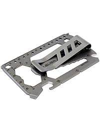 Lever Gear Toolcard Pro w/Clip - 40 in 1 Credit Card Multitool. Sleek Minimalist Stainless Steel Wallet Card and Money Clip - Bead Blast Silver
