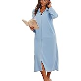 Ekouaer Women Zipper Robe Long Sleeves House Coat Soft Bathrobe Sleepwear with Pockets Housecoat Loungewear