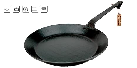 ALPENLINE Eisenpfanne handgeschmiedet, schmiedeeiserne Pfanne mit Hakenstiel Ø 32 cm