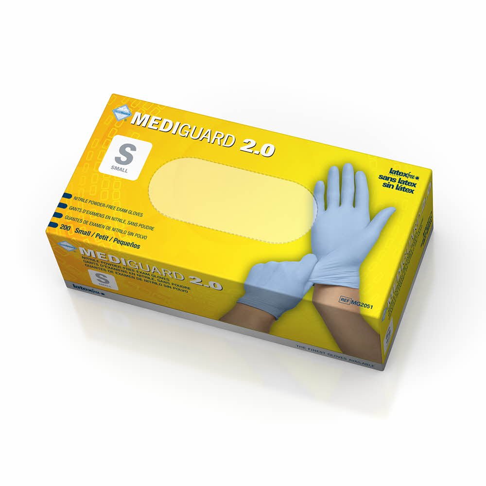 Medline MG2051 Mediguard 2.0 Nitrile Exam Gloves, Latex Free, 9.25