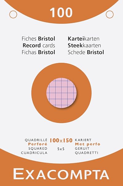 Exacompta Bristol Squared & Punched Record Cards 100 x 150mm Pack 100