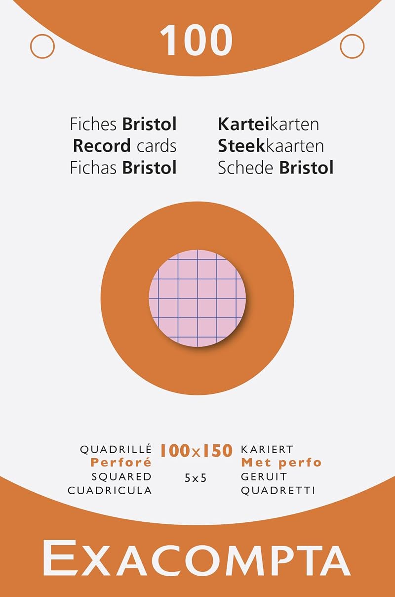 Exacompta Bristol Squared & Punched Record Cards 100 x 150mm Pack 100