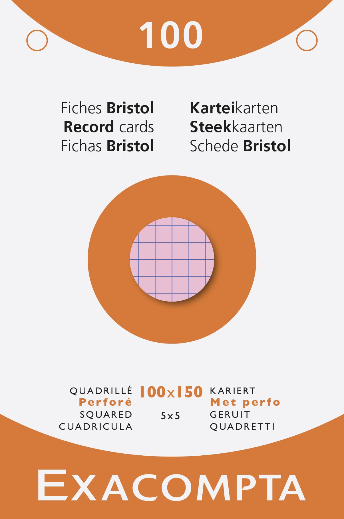 Exacompta - Ref 13652E - Bristol Squared & Punched Record Cards (Pack of 100) - 100 x 150mm in Size, 205gsm Card, Compatible with Printers - Suitable for Exam Revision & Notes - Assorted Colours