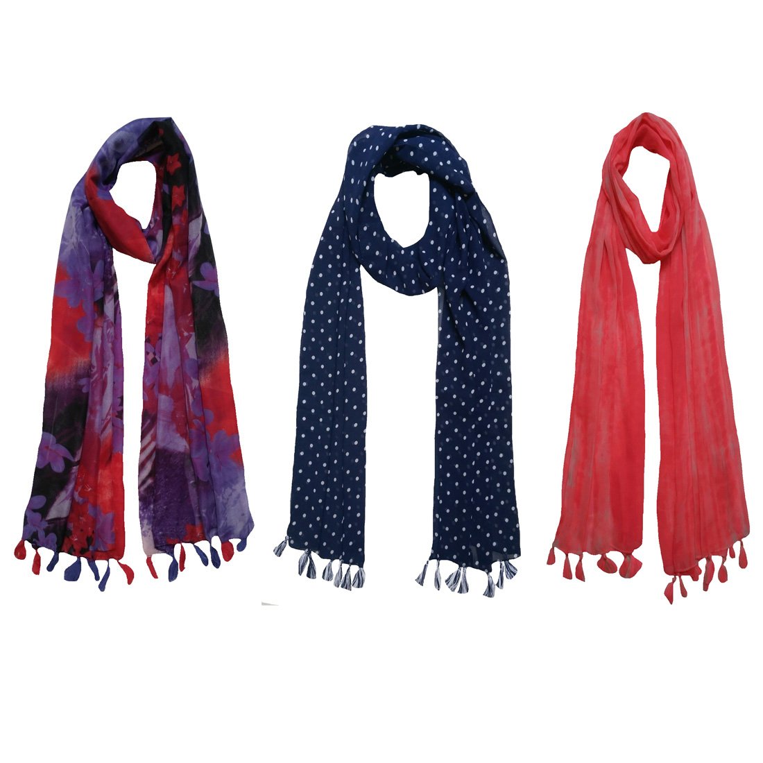 fusfus women's polycotton printed stole(f0162, multicolour, free size) - set of 3