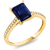 Gem Stone King 10K Yellow Gold Emerald Cut 8X6MM Gemstone Birthstone and White Diamond Engagement Ring | Wedding Anniversary Promise Gold Ring For Women | Available In Size 5-9