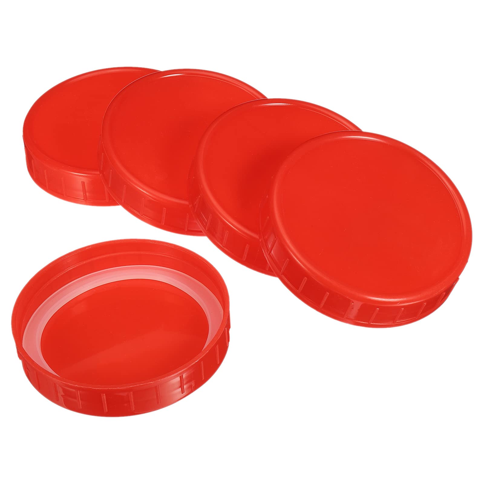 PATIKIL 86mm / 3-1/2" Wide Mouth Plastic Mason Jar Lids, 1Set/24 Pack Canning Jars Caps with Silicone Sealing Ring for Kitchen Storage, Red