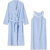 Latuza Women's Sleeveless Cotton Nightgown with Matching Long Robe Set