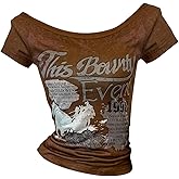 SweatyRocks Women's Y2K Graphic Tees Off Shoulder Crop Tops Letter Print T Shirts