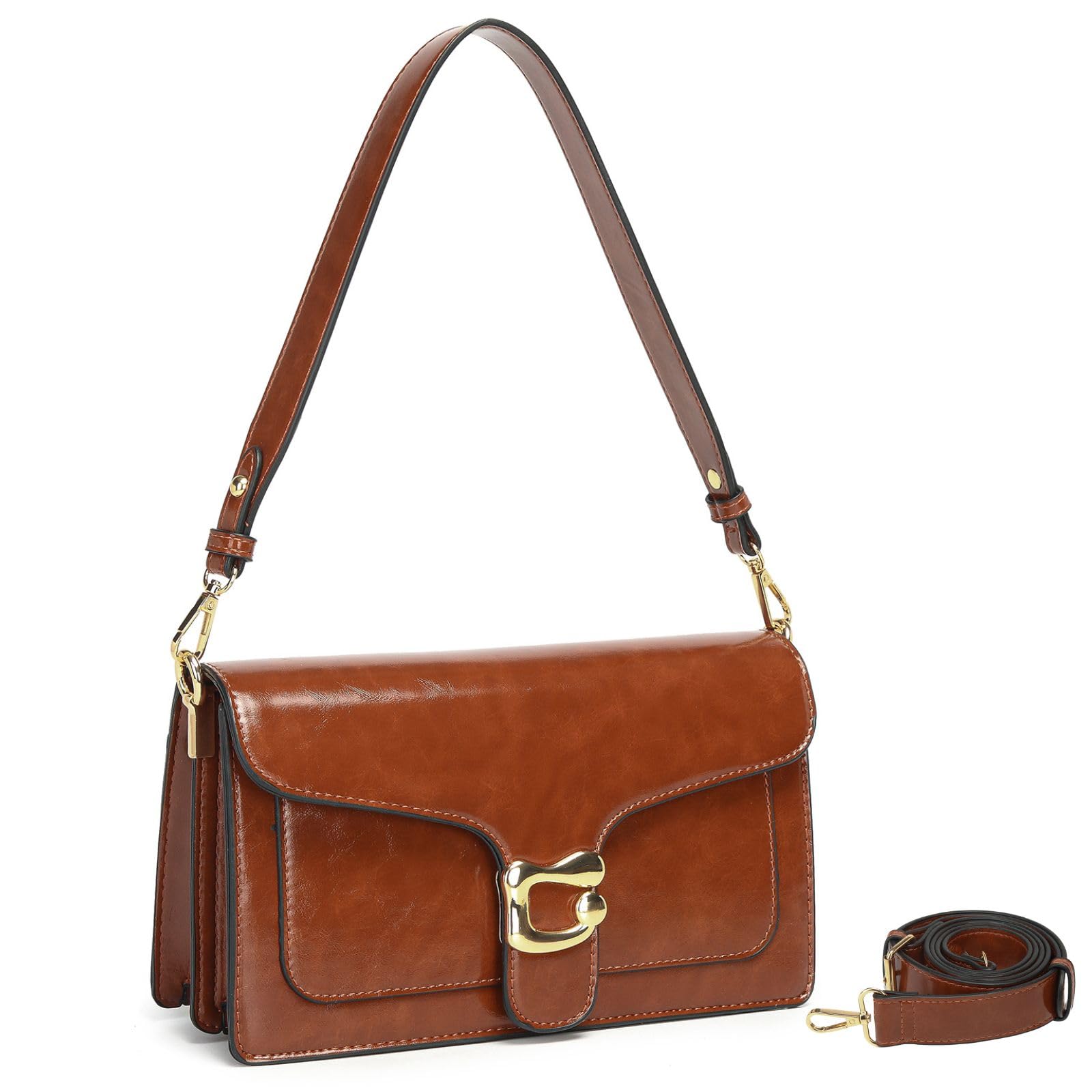 Travistar Small Crossbody Bags for Women - Vintage Leather Purses for Women Cross Body Purse Trendy Fall Shoulder Bag Elegant Satchel Handbags Designer Evening Bag Clutch Purses with 2 Straps Brown Image