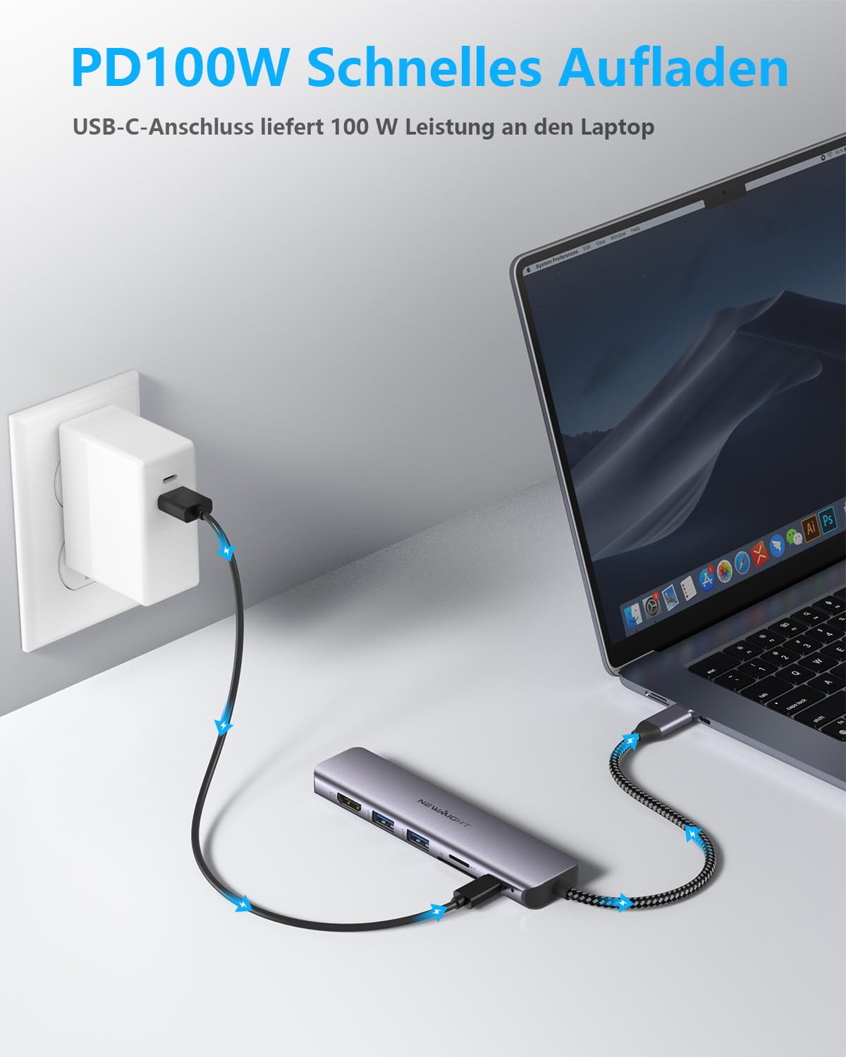 Newmight USB C Hub mit Ethernet,7 in 1 Typ C Adapter mit 4K HDIM, 2 USB 3.0, 1G Ethernet, 100W PD Port, SD/TF Kartenleser, für iPhone 15/MacBook/iPad/Dell/HP und Mehr 4