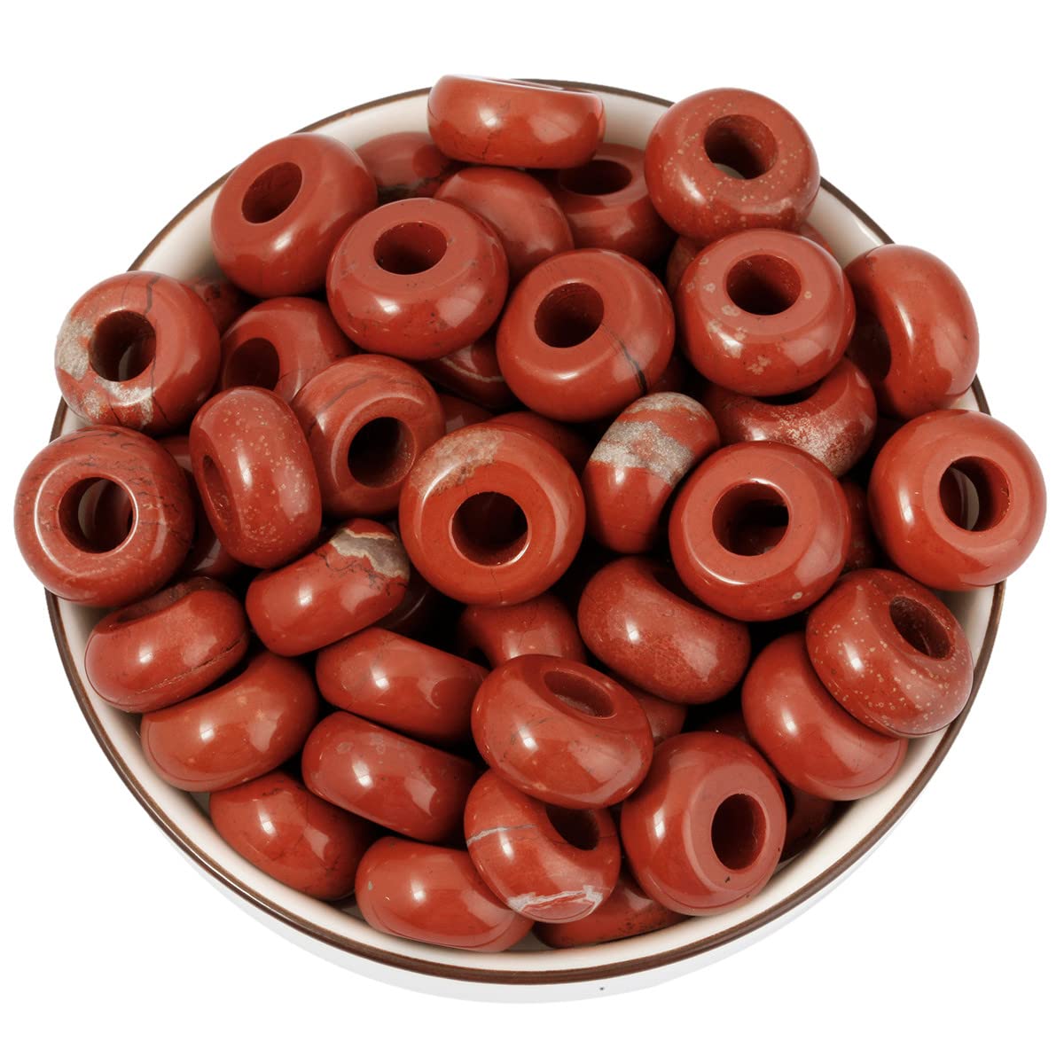 Nupuyai Red Jasper Large Hole Stone Rondelle Loose Charms fits Bracelet, European Crystal Stone Beads for Jewellery Making Set of 30